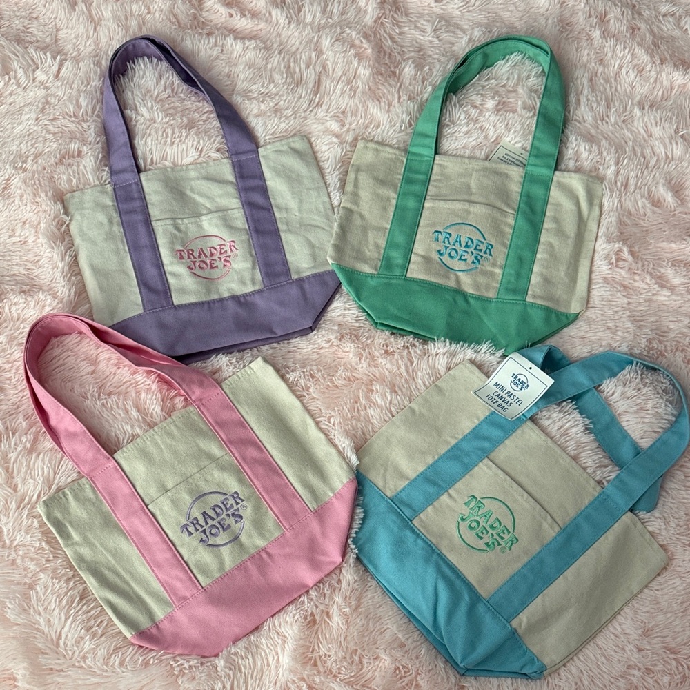 Canvas Tote Bag - Pastel Pink, Lavender, Mint & Teal Options